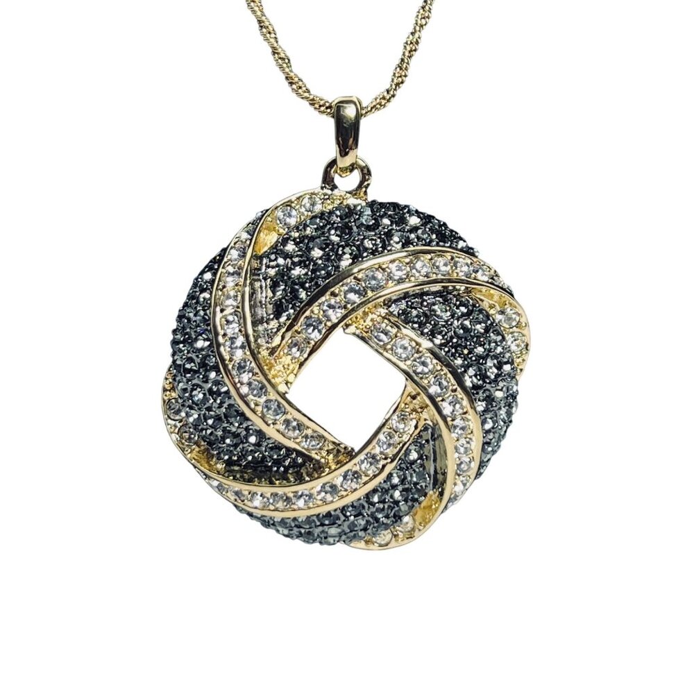 Nolan Miller Gold Tone Rope Chain Necklace With Love Knot Crystal Pendant (6006) - Picture 2 of 6